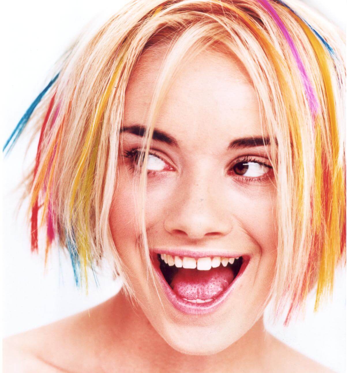 girl with brightly coloured hair extensions